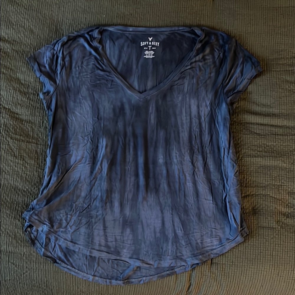 Blue Short Sleeve Relaxed T-Shirt with Scoop Neck